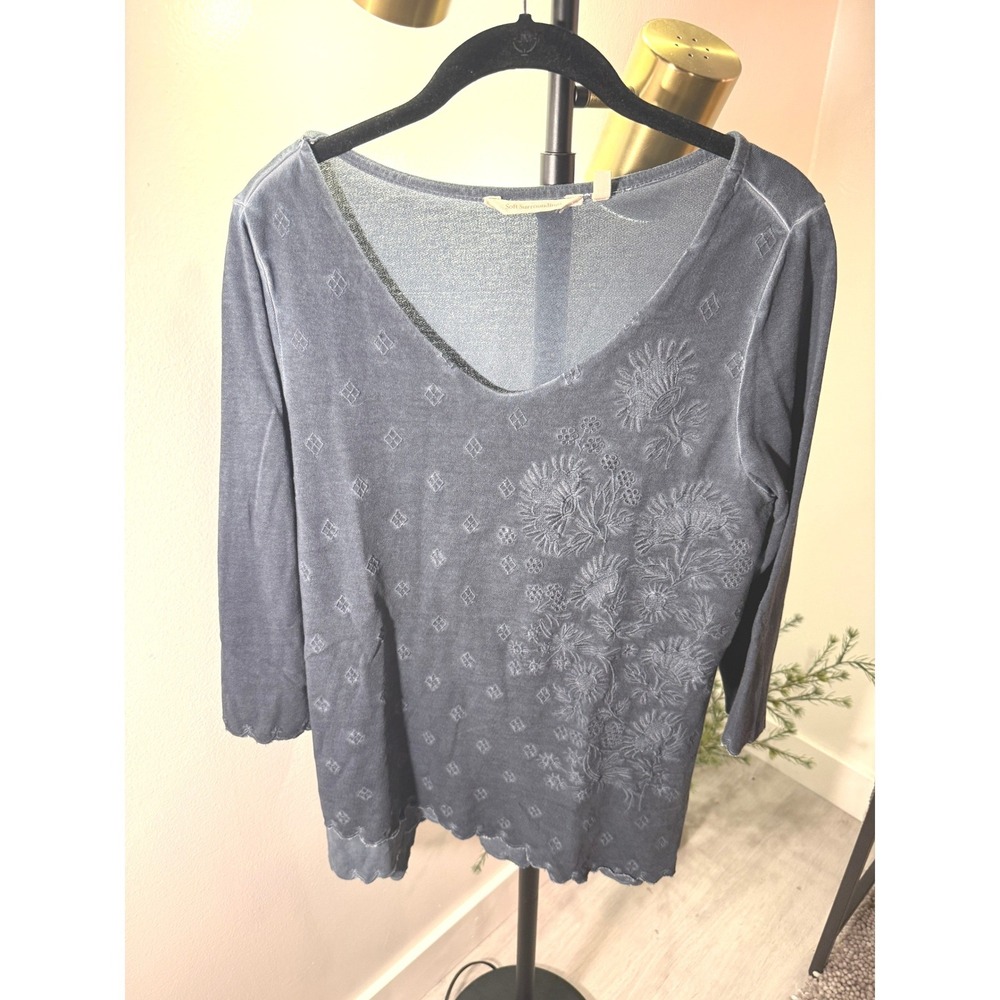 Soft‎ Surroundings vneck floral embroidery SM soft cotton slow fashion boho cozy